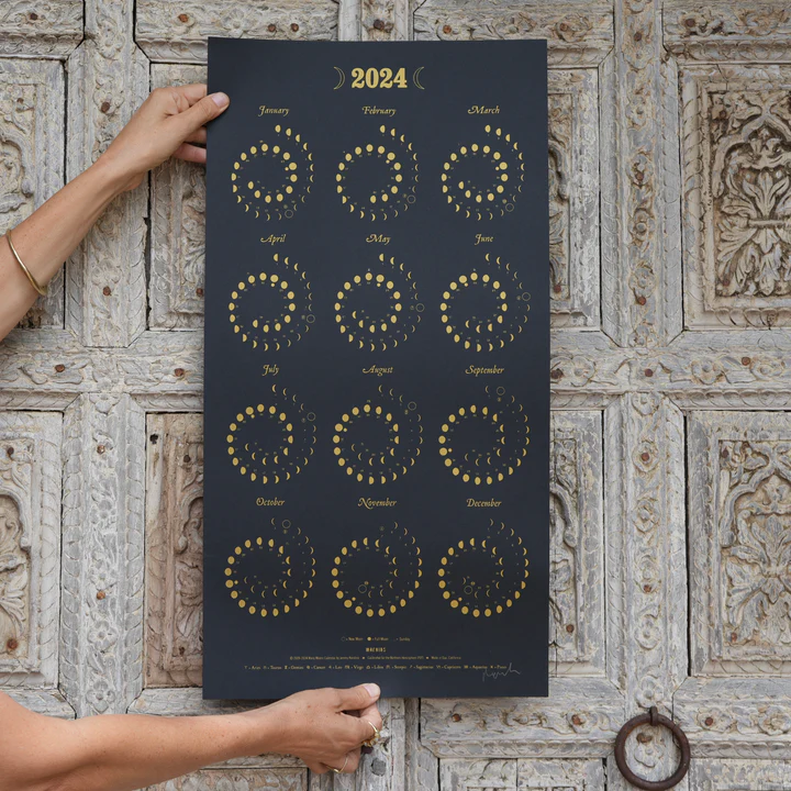 Many Moons 2024 Silkscreen Calendar Gold on Black